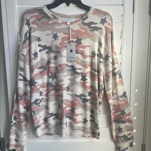 PJ salvage women's multi Camo Star stretch knit pajama lounge top NWT